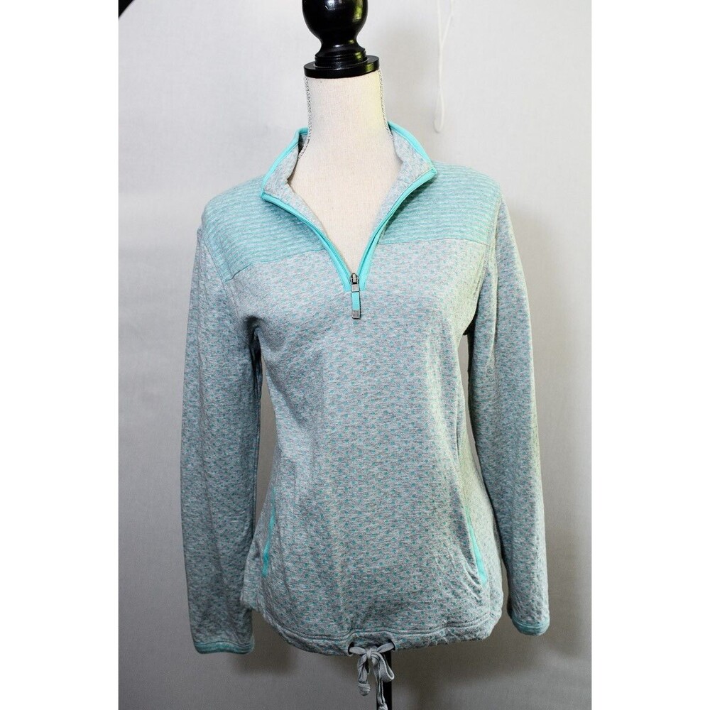 Talbots Sweatshirt S gray teal polka dot 1/4 Zip pullover light hiking‎ gorp